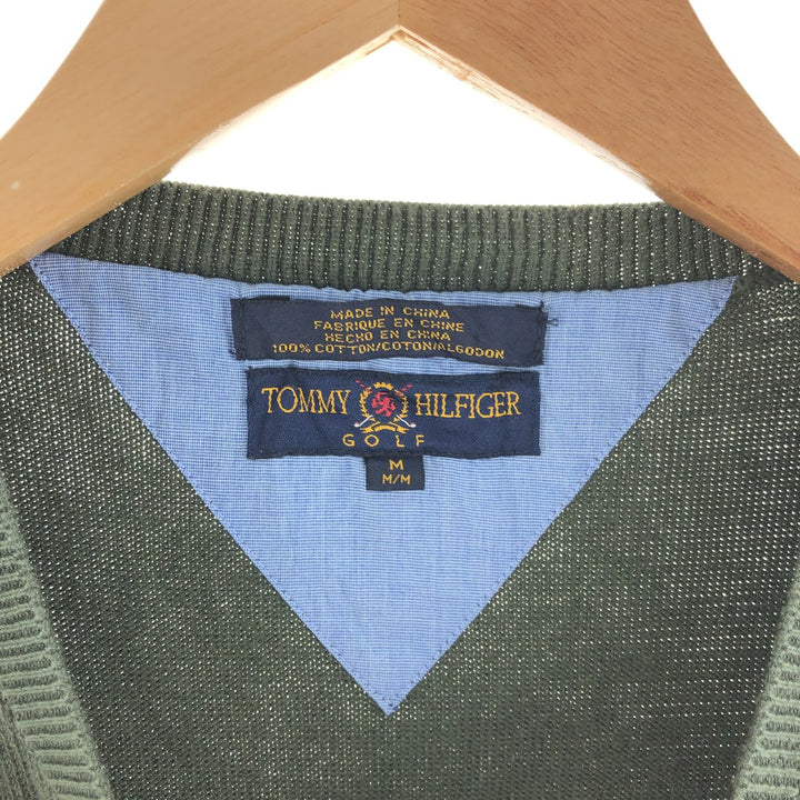 Tommy Hilfiger Golf V-neck cotton knit vest, size M for men cotton green type Vintage Second Hand