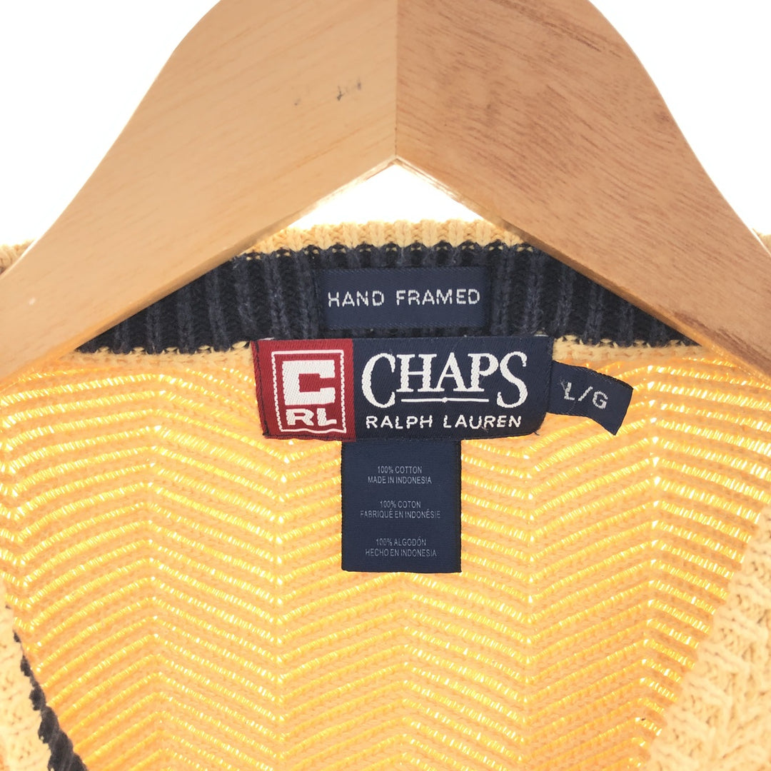 90'S Ralph Lauren CHAPS Herringbone Cotton Knit Sweater Men's L Size Vintage /eaa381163