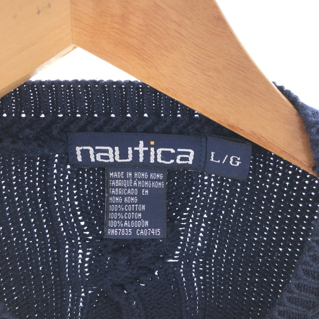 90'S NAUTICA all-over pattern cable knit cotton sweater, men's size L, vintage / eaa381197