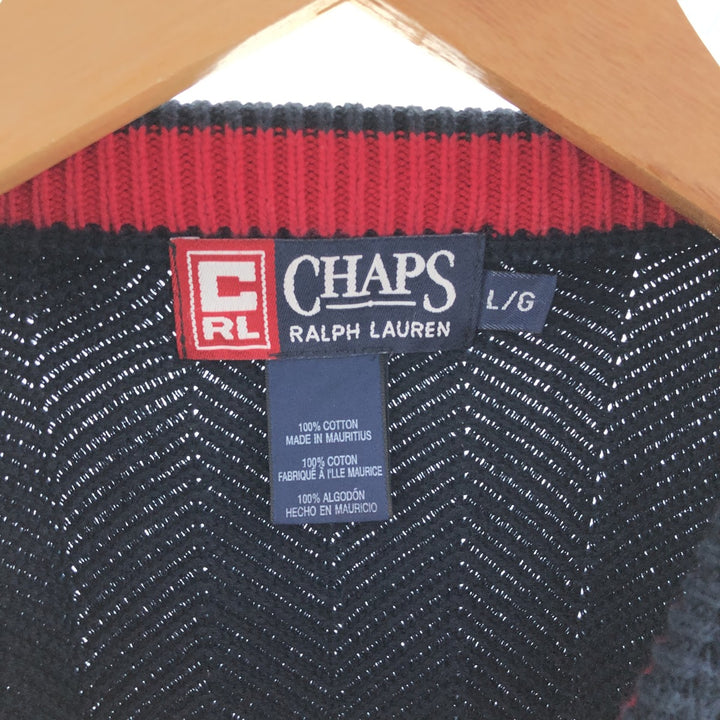 90'S Ralph Lauren CHAPS Herringbone Cotton Knit Sweater Men's L Size Vintage /eaa381209