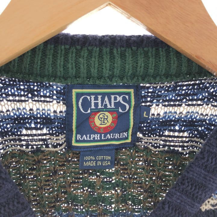 80'S Ralph Lauren CHAPS all-over print cotton knit sweater made in USA, men's size L, vintage /eaa381213