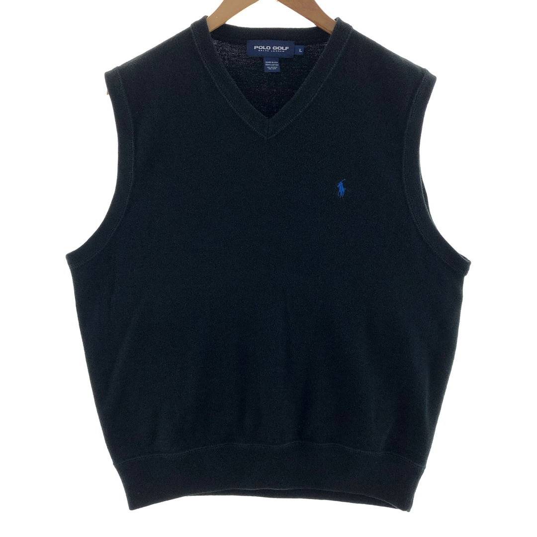 Ralph Lauren POLO GOLF V-neck cotton knit vest made in USA, men's size L / eaa381581