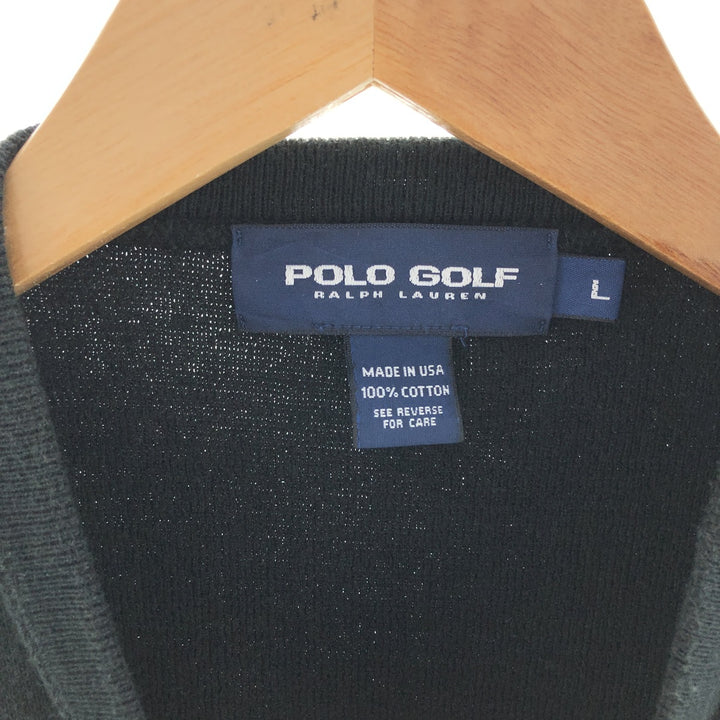 Ralph Lauren POLO GOLF V-neck cotton knit vest made in USA, men's size L / eaa381581