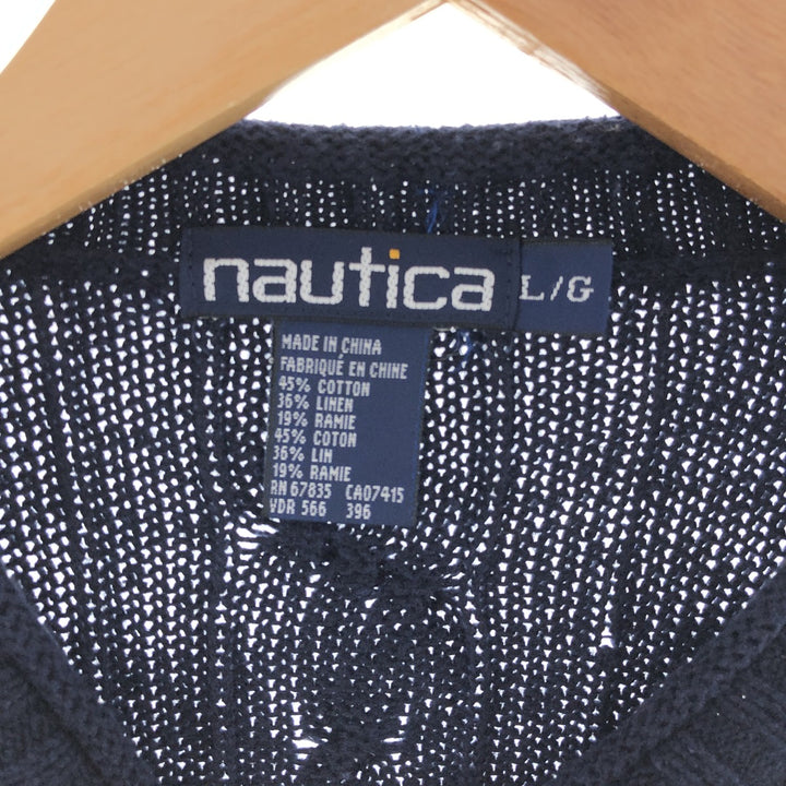 90'S NAUTICA roll neck cable knit linen x cotton knit sweater men's L vintage /eaa381604