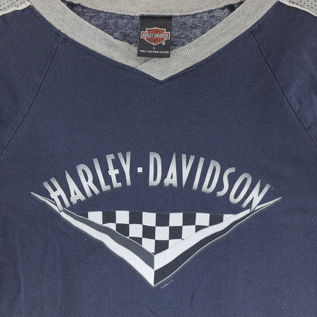 90'S Harley Davidson mesh panel double-sided print V-neck motorcycle bike T-shirt made in USA men's L /eaa381762