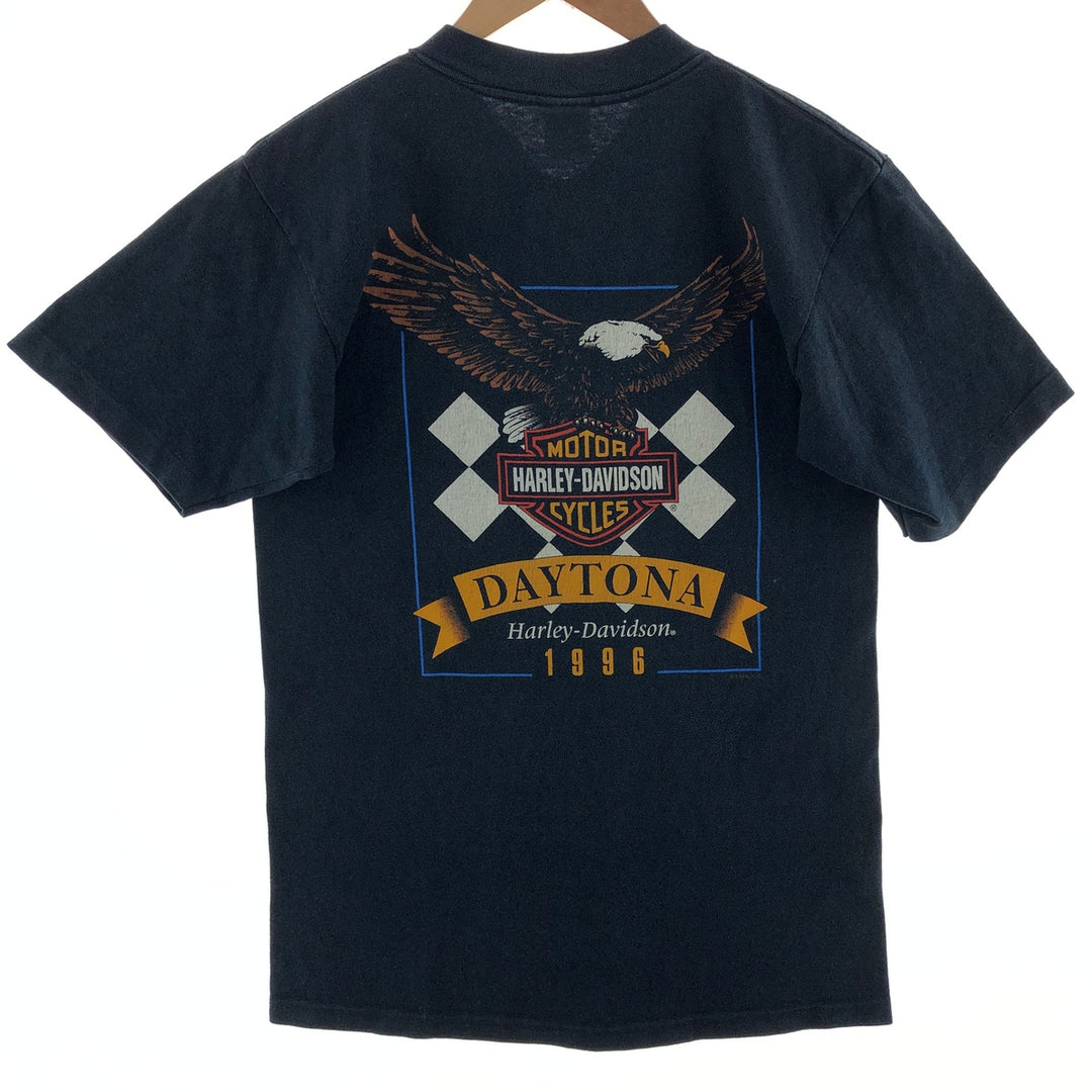 90'S Harley Davidson double-sided print Henley neck motorcycle bike T-shirt made in USA men's M /eaa381784