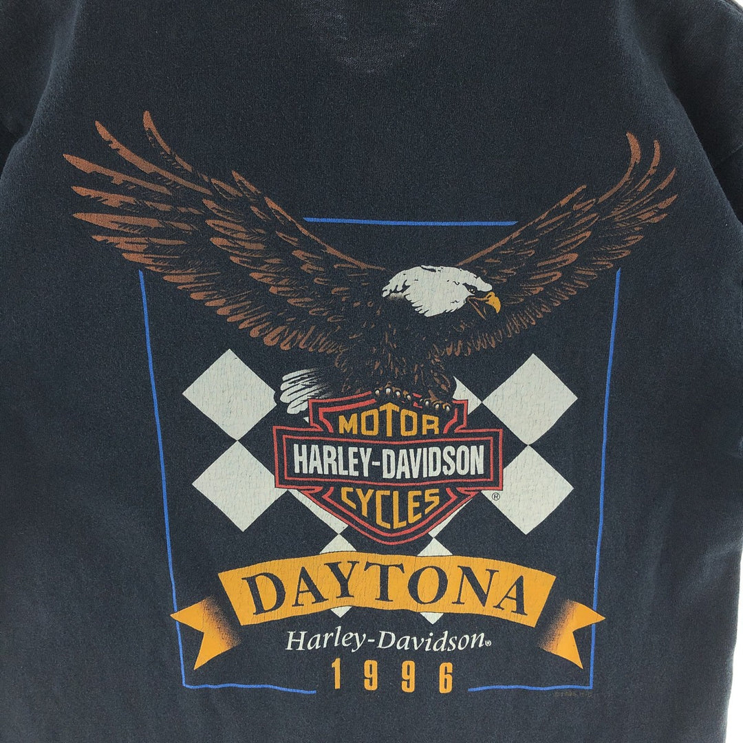 90'S Harley Davidson double-sided print Henley neck motorcycle bike T-shirt made in USA men's M /eaa381784