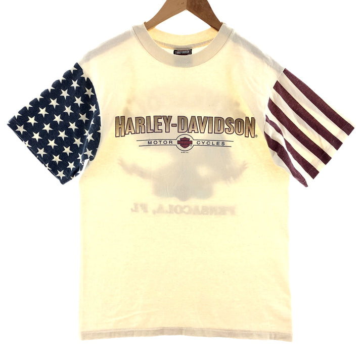 00'S Harley Davidson Double-sided Print Eagle Pattern Stars and Stripes Motorcycle Bike T-Shirt Made in USA Men's M /eaa381930