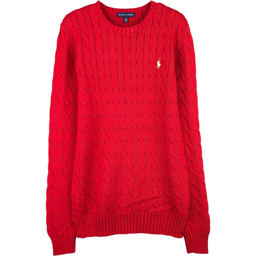 Ralph Lauren cable knit cotton sweater, size S cotton red type Vintage Second Hand
