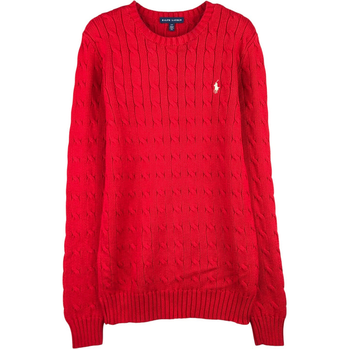 Ralph Lauren cable knit cotton sweater, size S cotton red type Vintage Second Hand