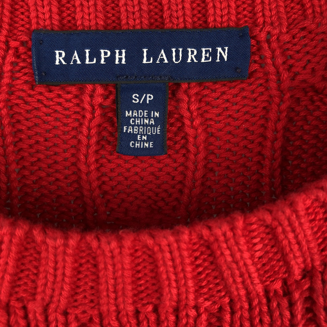 Ralph Lauren cable knit cotton sweater, size S cotton red type Vintage Second Hand