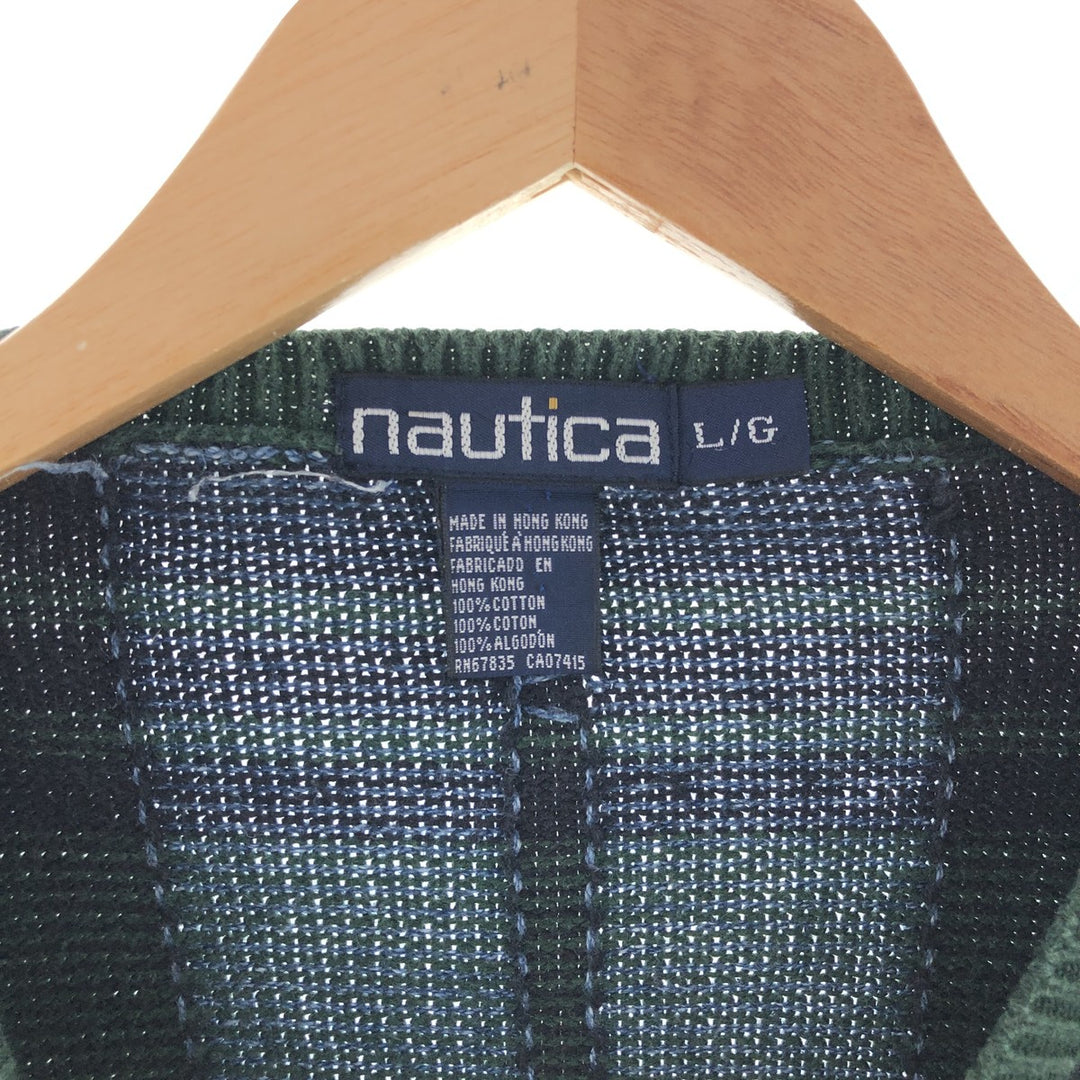 90'S NAUTICA Check Pattern Cotton Knit Sweater Men's L Vintage /eaa382580