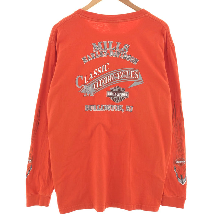 00'S Harley-Davidson Long Sleeve T-Shirt Made in USA Men's XL cotton orange type Vintage Second Hand