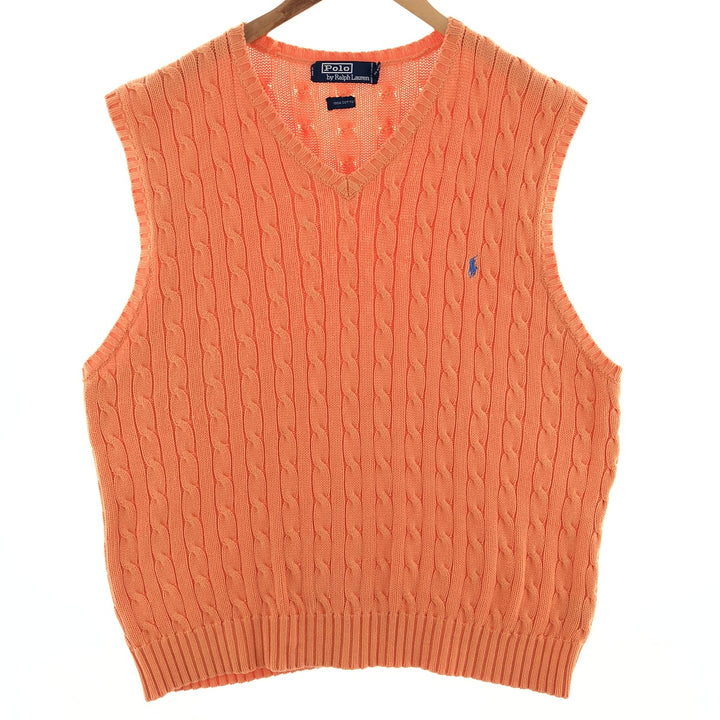 Ralph Lauren POLO by Ralph Lauren V-neck cable knit cotton vest, men's XL size / eaa382904