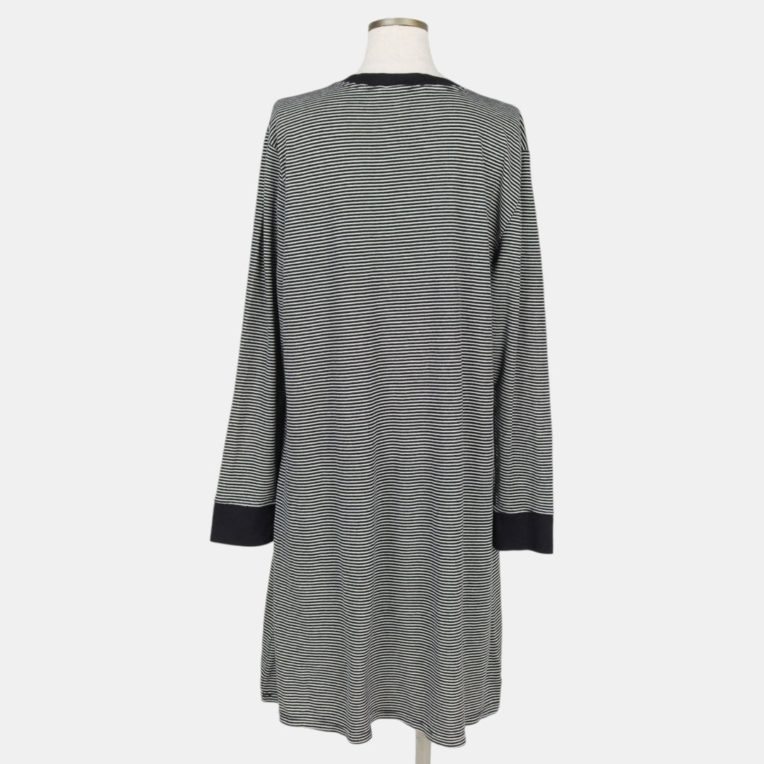 Ralph Lauren LAUREN Striped Pattern Half-Length Ruffled Henley Neck Long-Sleeve Dress (Women's Size XL) cotton black type Vintage Second Hand