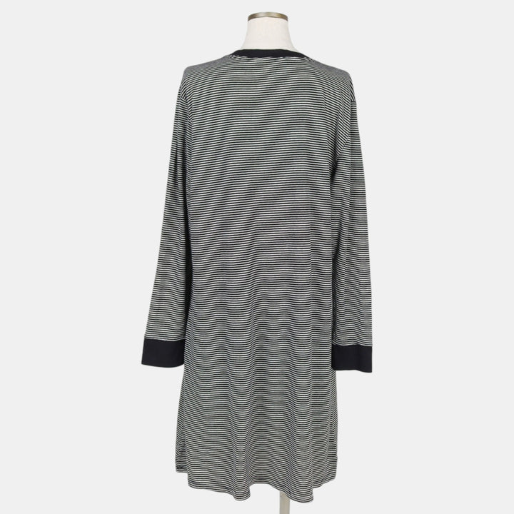 Ralph Lauren LAUREN Striped Pattern Half-Length Ruffled Henley Neck Long-Sleeve Dress (Women's Size XL) cotton black type Vintage Second Hand