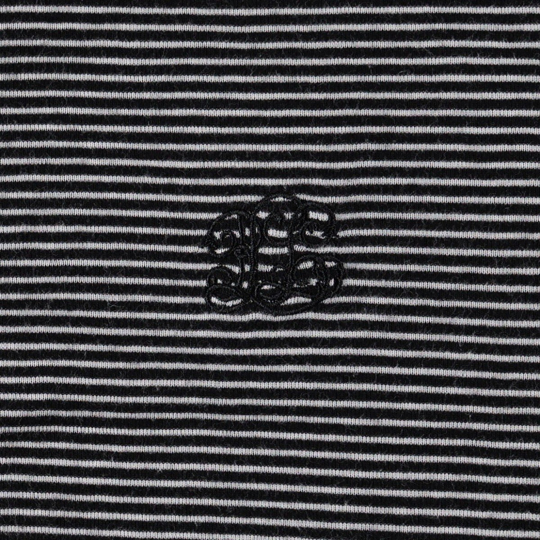 Ralph Lauren LAUREN Striped Pattern Half-Length Ruffled Henley Neck Long-Sleeve Dress (Women's Size XL) cotton black type Vintage Second Hand