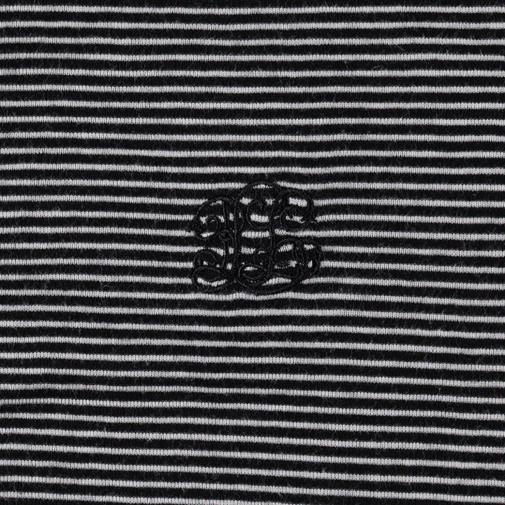 Ralph Lauren LAUREN Striped Pattern Half-Length Ruffled Henley Neck Long-Sleeve Dress (Women's Size XL) cotton black type Vintage Second Hand