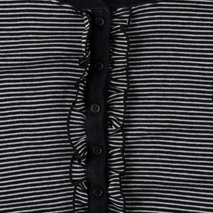 Ralph Lauren LAUREN Striped Pattern Half-Length Ruffled Henley Neck Long-Sleeve Dress (Women's Size XL) cotton black type Vintage Second Hand