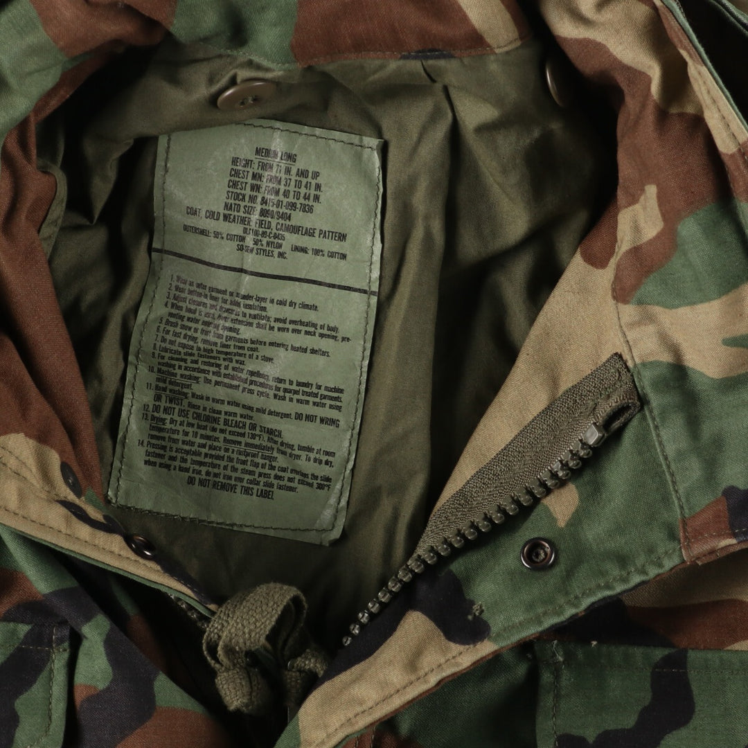 1989 delivery, genuine US military M-65 Woodland Camo camouflage pattern military field jacket, made in USA, MEDIUM LONG, men's L /eaa383851