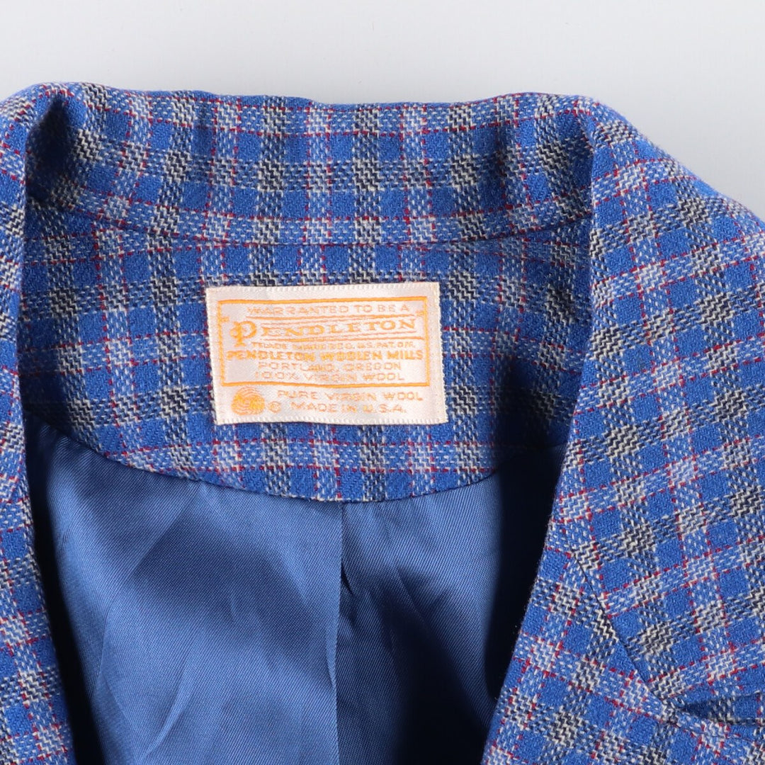 70'S Pendleton Check Pattern Wool Tailored Jacket Made in USA Women's L Vintage /eaa384124