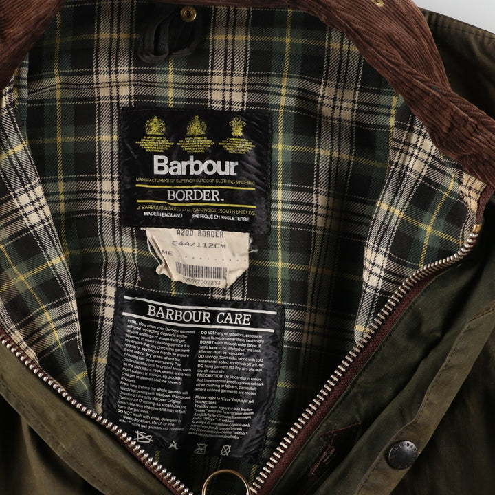 90'S Barbour BORDER Old 3 Warrant Waxed Cotton Oiled Jacket Made in England C44 Men's L Vintage /eaa384182