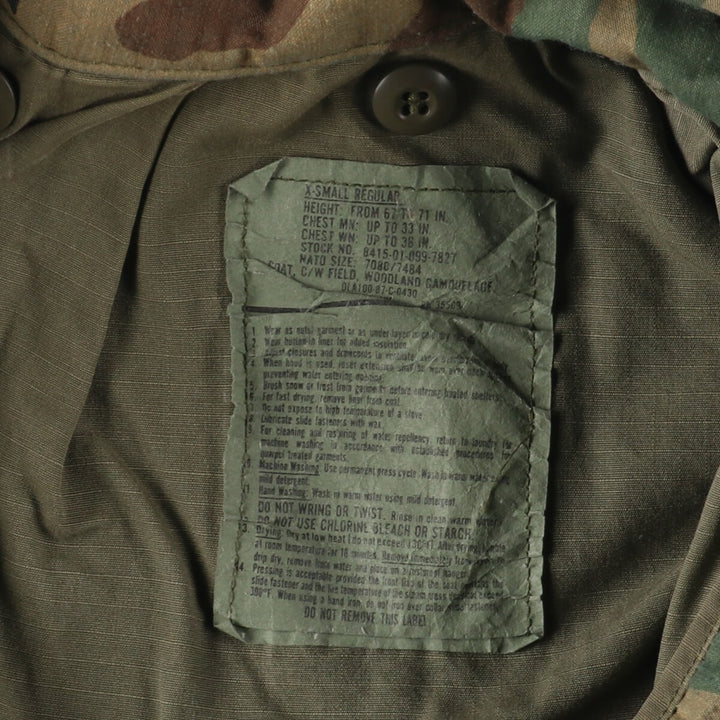 1987 delivery, genuine US military M-65 Woodland Camo camouflage pattern military field jacket, USA made, X-SMALL REGULAR, men's S /eaa384776
