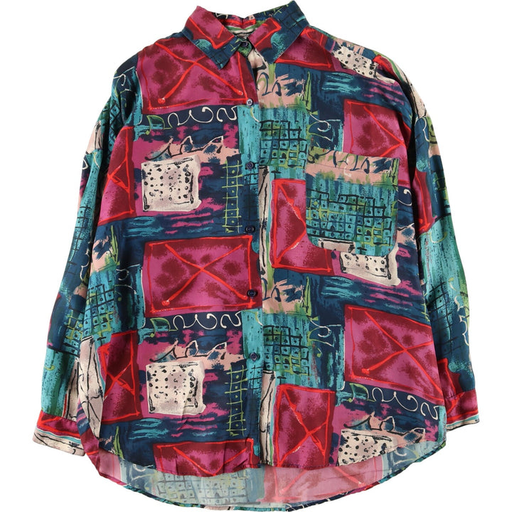 ATLAST STUDIO All-over print long sleeve silk blouse for women, M /eaa385192