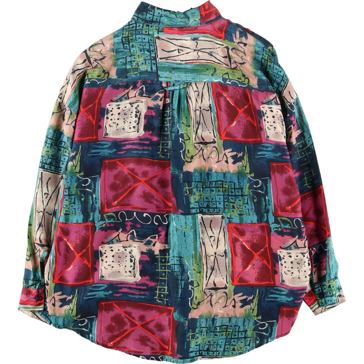 ATLAST STUDIO All-over print long sleeve silk blouse for women, M /eaa385192