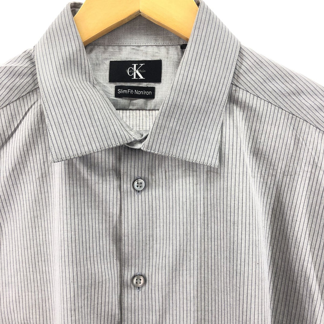 Calvin Klein slim fit non-iron long sleeve cotton striped shirt men's L /eaa385630