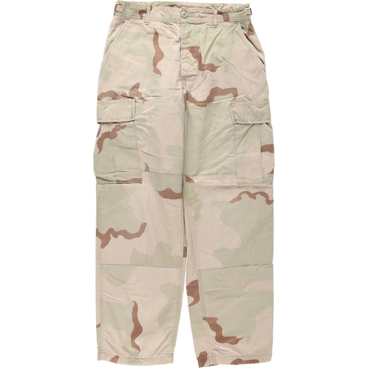 1990'S US Military Issue Camouflage Pattern 3C Desert Camo Ripstop Military Cargo Pants Combat Pants Made in USA Small-Short Nylon Beige type Vintage Second Hand