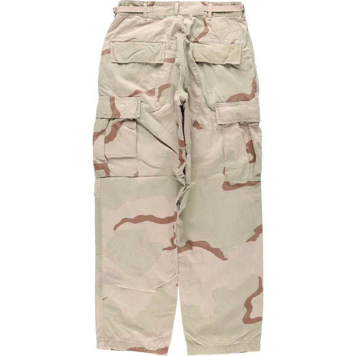 1990'S US Military Issue Camouflage Pattern 3C Desert Camo Ripstop Military Cargo Pants Combat Pants Made in USA Small-Short Nylon Beige type Vintage Second Hand
