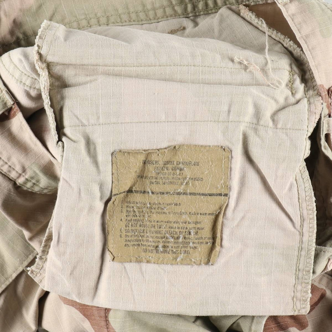 1990'S US Military Issue Camouflage Pattern 3C Desert Camo Ripstop Military Cargo Pants Combat Pants Made in USA Small-Short Nylon Beige type Vintage Second Hand