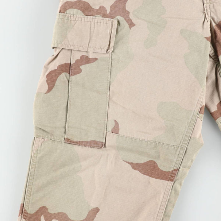 1990'S US Military Issue Camouflage Pattern 3C Desert Camo Ripstop Military Cargo Pants Combat Pants Made in USA Small-Short Nylon Beige type Vintage Second Hand