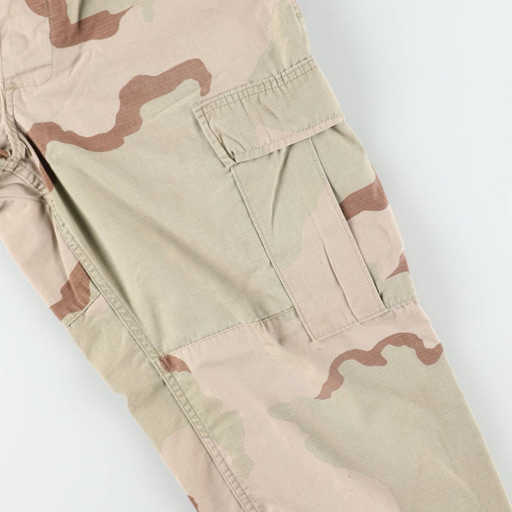 1990'S US Military Issue Camouflage Pattern 3C Desert Camo Ripstop Military Cargo Pants Combat Pants Made in USA Small-Short Nylon Beige type Vintage Second Hand