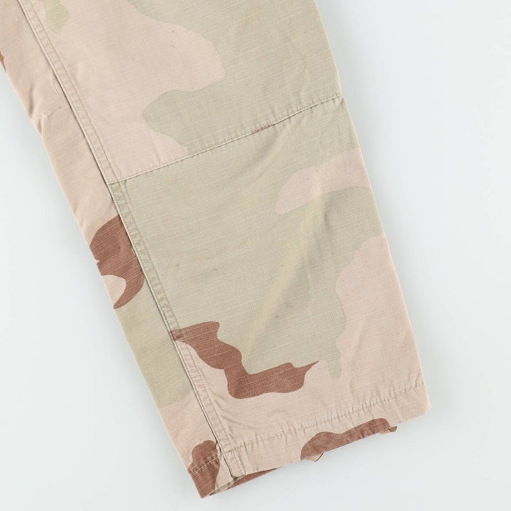 1990'S US Military Issue Camouflage Pattern 3C Desert Camo Ripstop Military Cargo Pants Combat Pants Made in USA Small-Short Nylon Beige type Vintage Second Hand