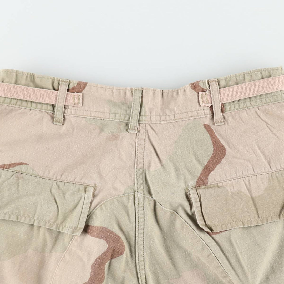 1990'S US Military Issue Camouflage Pattern 3C Desert Camo Ripstop Military Cargo Pants Combat Pants Made in USA Small-Short Nylon Beige type Vintage Second Hand