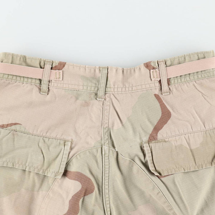 1990'S US Military Issue Camouflage Pattern 3C Desert Camo Ripstop Military Cargo Pants Combat Pants Made in USA Small-Short Nylon Beige type Vintage Second Hand