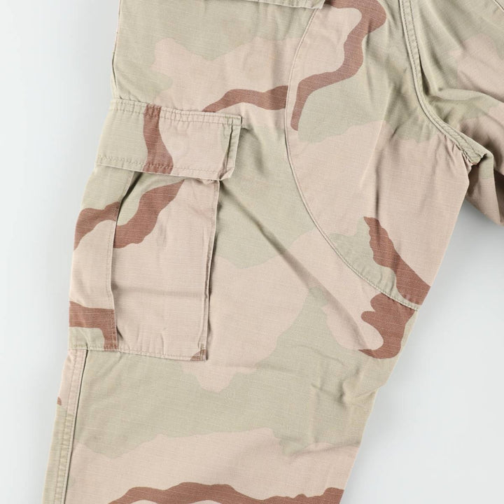 1990'S US Military Issue Camouflage Pattern 3C Desert Camo Ripstop Military Cargo Pants Combat Pants Made in USA Small-Short Nylon Beige type Vintage Second Hand
