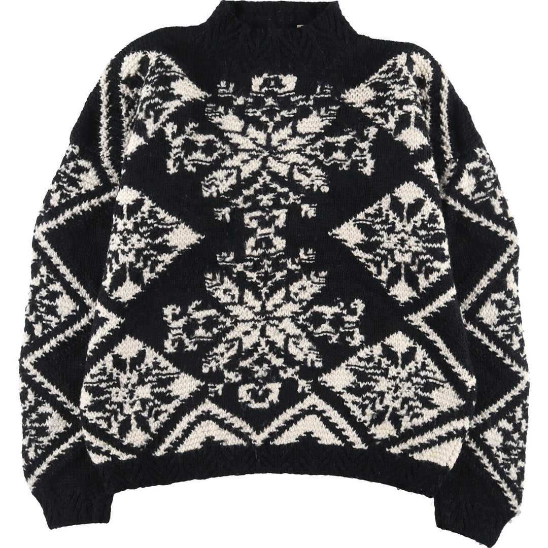 CAPEISLE KNITTERS HAND KNIT Hand-knitted all-over print high-neck Nordic sweater for women L /eaa386085