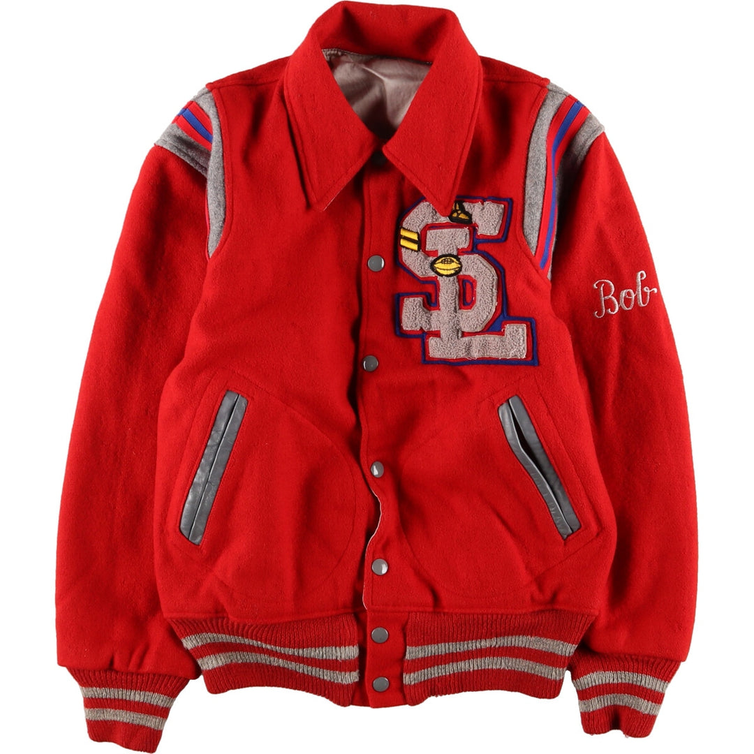 Back embroidery, reversible nylon x wool varsity jacket with collar, award jacket, varsity jacket, men's M /eaa386284