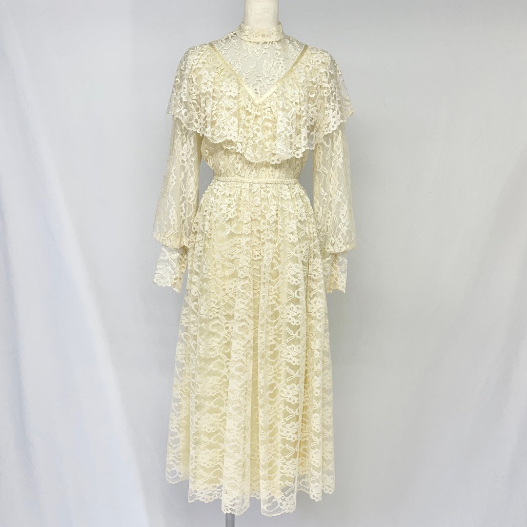 70'S NIGHT MOVES Wedding Dress, All Lace, Long Sleeve, Flared One Piece, Made in USA, Women's M, Vintage /eaa387345