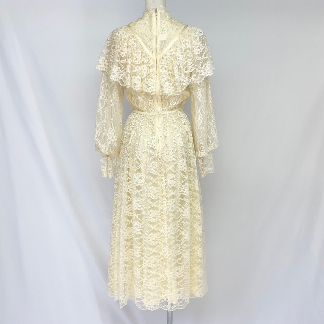 70'S NIGHT MOVES Wedding Dress, All Lace, Long Sleeve, Flared One Piece, Made in USA, Women's M, Vintage /eaa387345