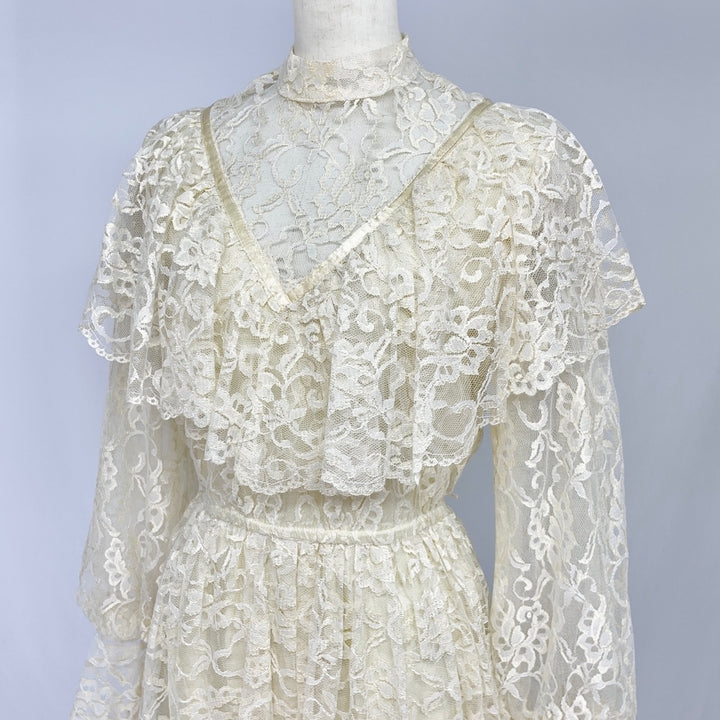 70'S NIGHT MOVES Wedding Dress, All Lace, Long Sleeve, Flared One Piece, Made in USA, Women's M, Vintage /eaa387345