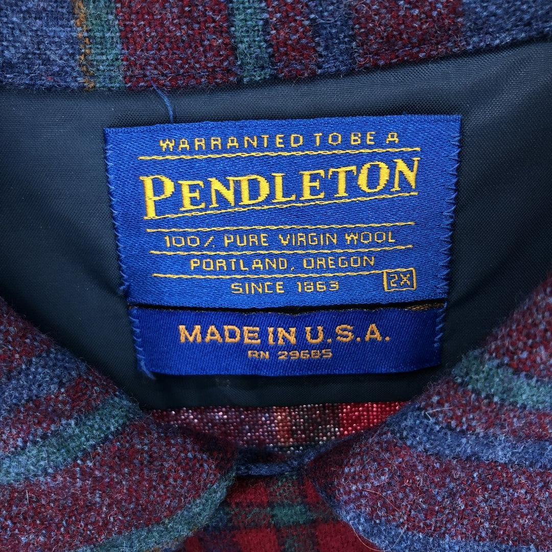 00'S Pendleton Check Pattern Open Collar Board Shirt Wool Box Shirt Made in USA Men's XL /eaa387353