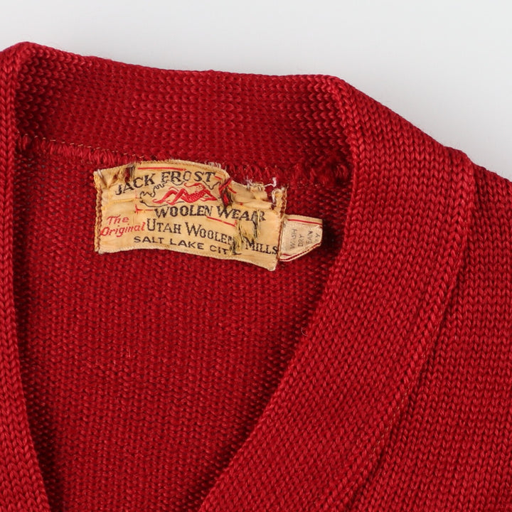 40s~50'S JACK FROST WOOLEN WEAR Wool Lettered Knit Cardigan Men's M Vintage /eaa387402