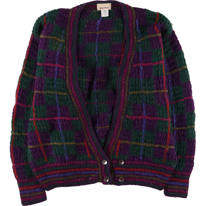 MARK SHALE Check Pattern Wool Knit Cardigan Women's L /eaa387695