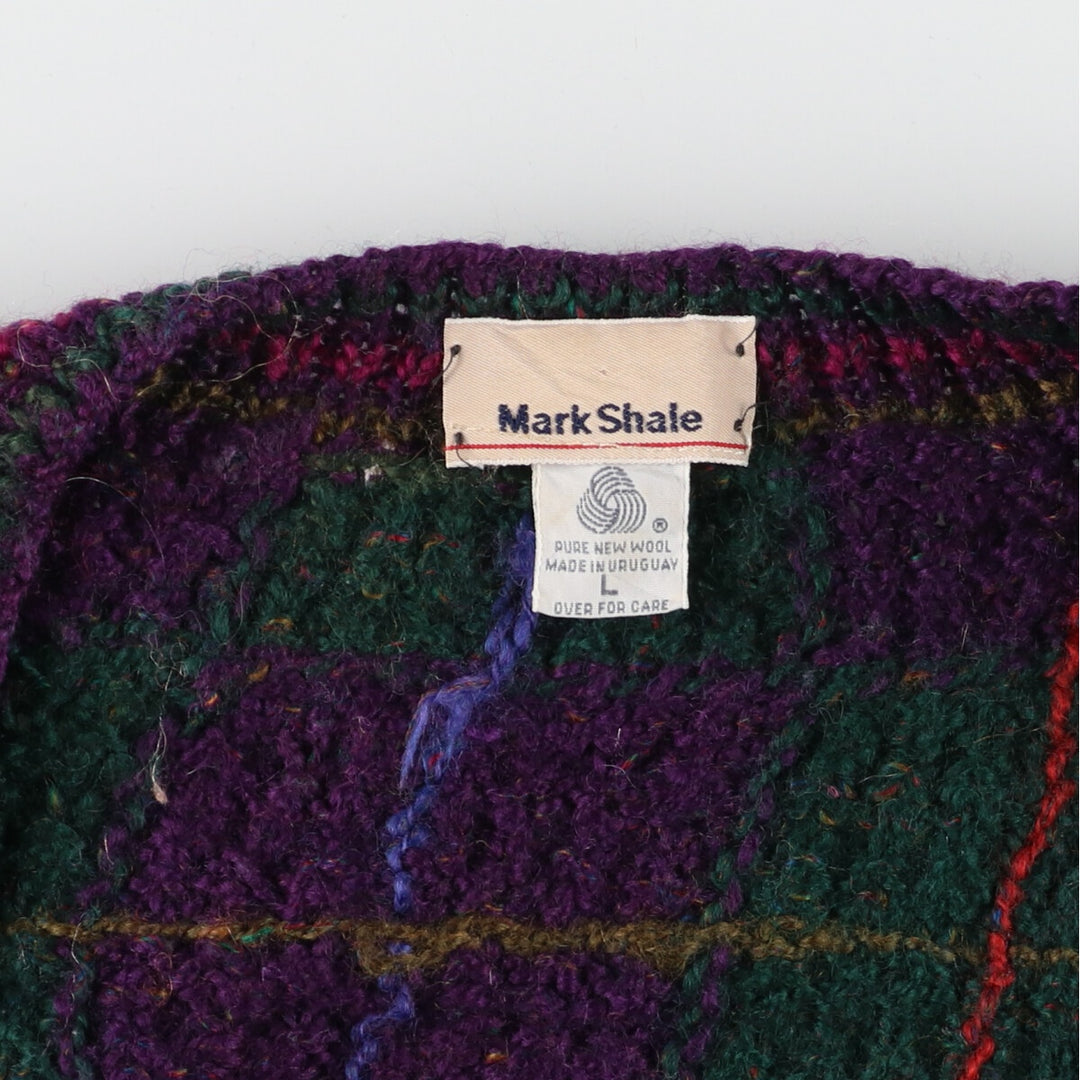 MARK SHALE Check Pattern Wool Knit Cardigan Women's L /eaa387695