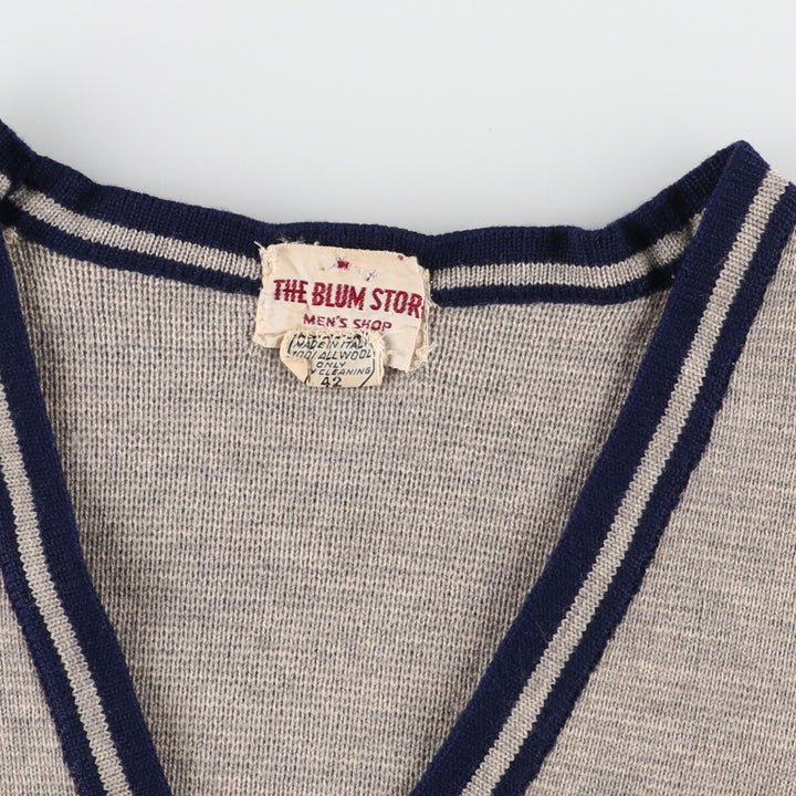 60'S THE BLUM STORE Piping Wool Lettered Knit Cardigan Made in Italy Men's M Vintage /eaa387796