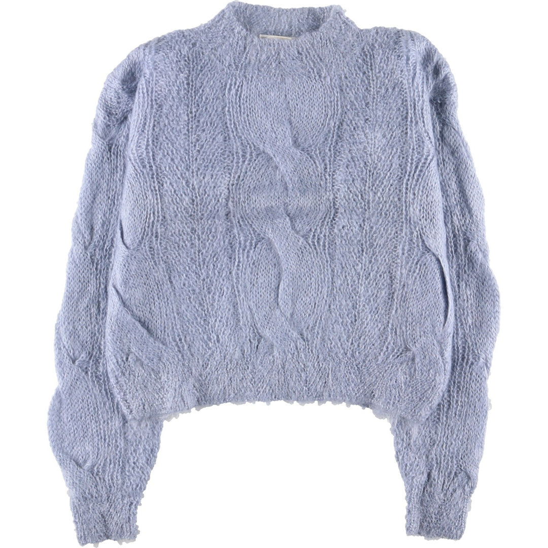 90'S NELL FLOWERS mock neck cable knit mohair x acrylic knit sweater women's M vintage /eaa387974